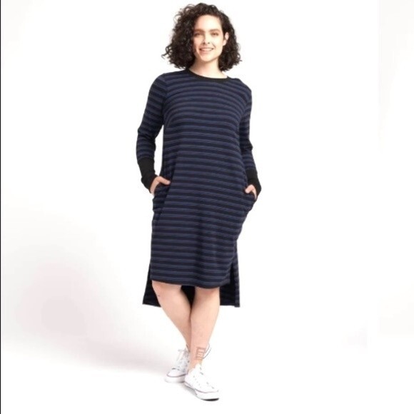 Universal Standard Rhine Crew Neck Color Block Cuff Striped Dress  4 NWT - Picture 1 of 13